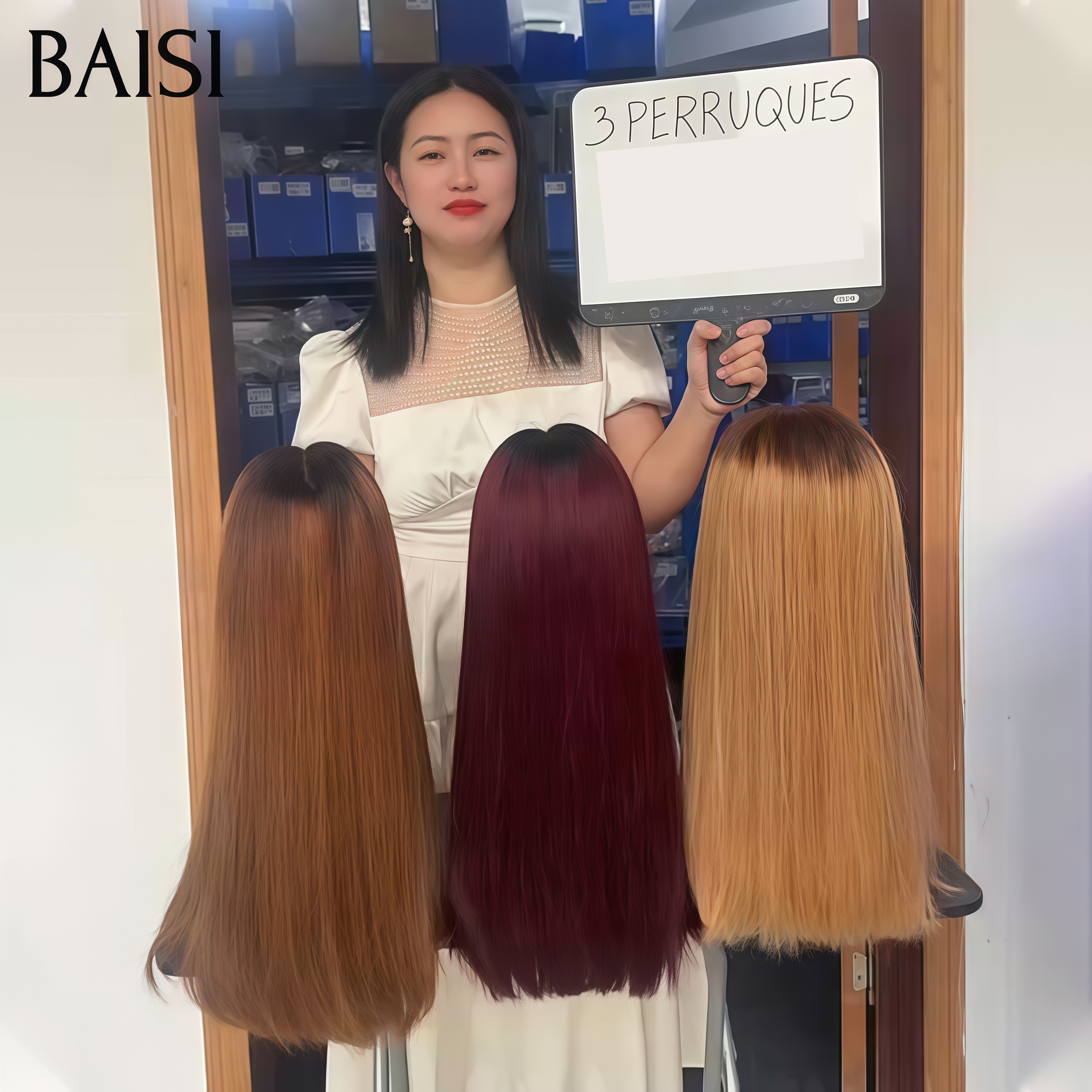 BAISI Promo 3 pour 249€ Black Friday lace frontal 13x4 Perruque Lisse 18 Pouces en 3 couleurs en 100% Cheveux Humains