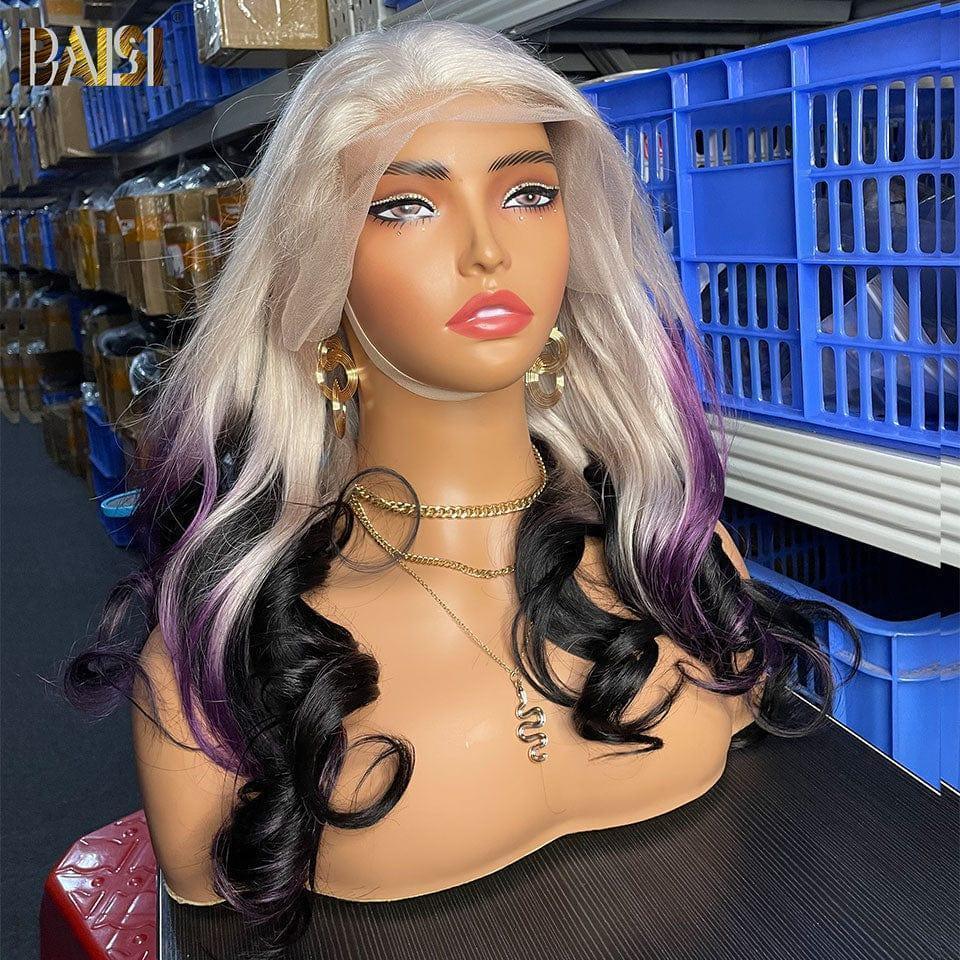BAISI Achetez 2 perruques minimum au prix d'usine fournisseur 13x4 Lace Frontal PerruqueEn couleurs Violet avec Racine Blanc Lisse coupe personnalisée voluminieux en 100% Cheveux Humains (Pas Besoin de Code)