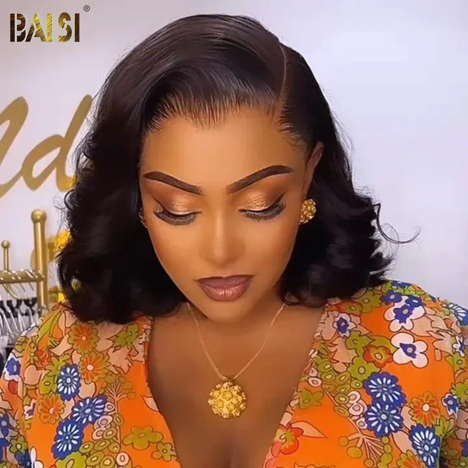 BAISI Perruques de Luxe A2 Fabriquées par les cheveux double drawn mèches vièges 13x4 Lace Frontal Perruque Egg curl Noir en 100% Cheveux Humains plus de 20 ans d' utilisations 065C