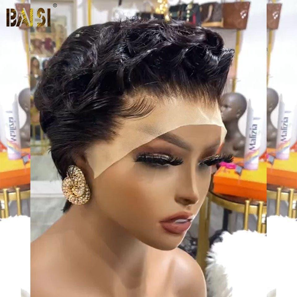BAISI 13X4 Perruque pixie Vague En Couleur en 100% Cheveux Humains