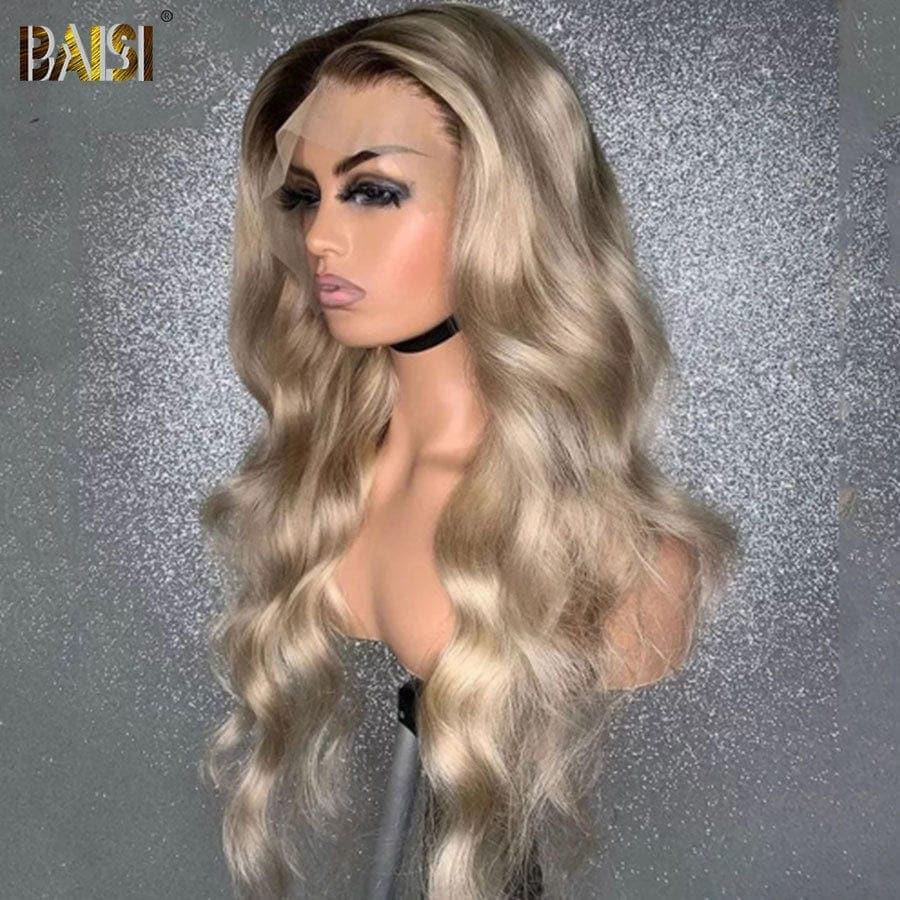 Peluca ondulada Frontal del cuerpo BAISI 13X4 en Color # 1B18A en cabello humano 100% Real