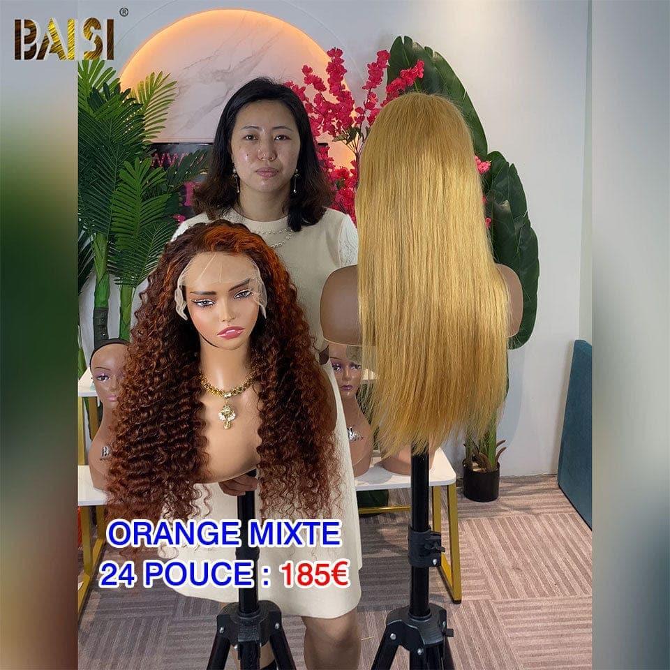 BAISI Achetez 2 perruques minimum au prix d'usine fournisseur 1 Lisse 59€ ou 1 Boucle 56€ ou 13x4 Lace Frontal Perruque Lisse plus Deep Wave en couleur en 100% Cheveux Humains