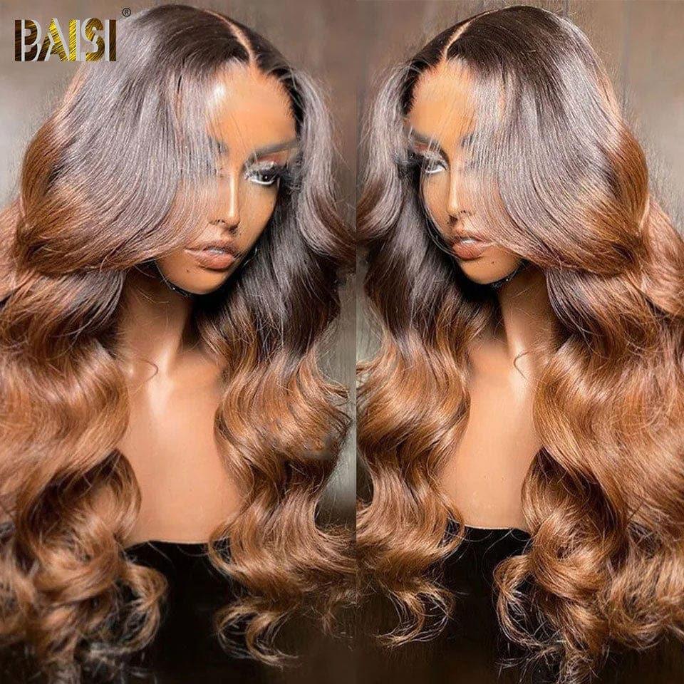 BAISI 13x4 Lace Frontal Wig Body Wave Schwarz Braun 1B#4 in 100% Echthaar