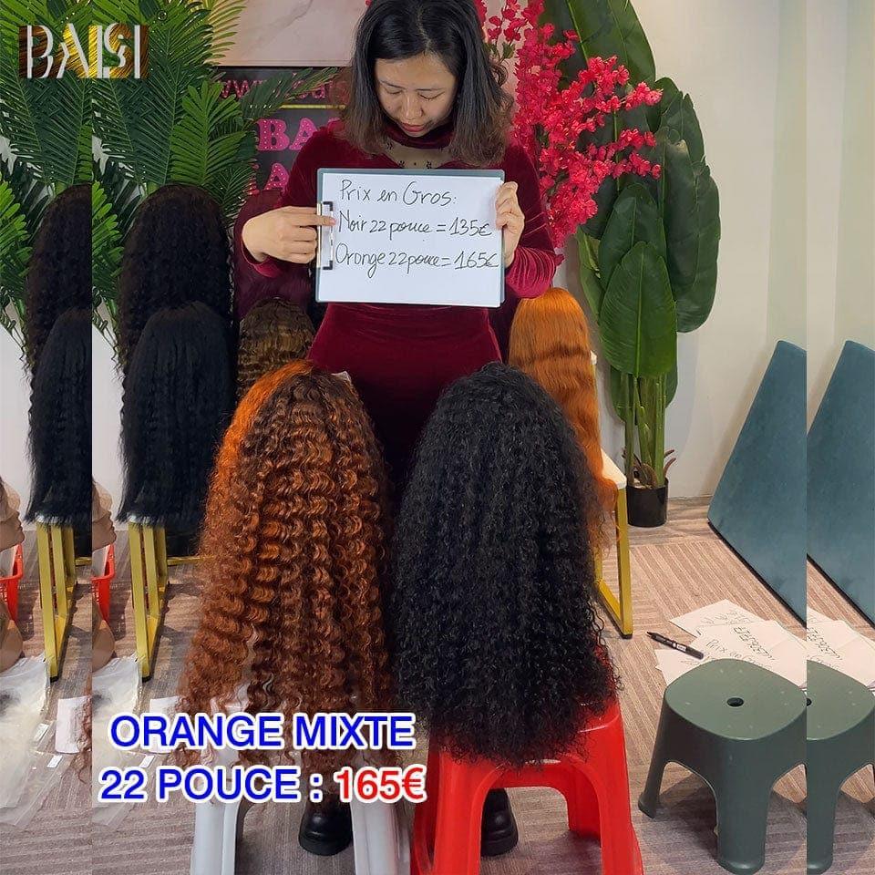 BAISI Achetez 2 perruques minimum au prix d'usine fournisseur 13x4 Lace Frontal Perruque egg wave 12 Pouces Deep Wave en Noir plus Orange Mixte en 100% Cheveux Humains