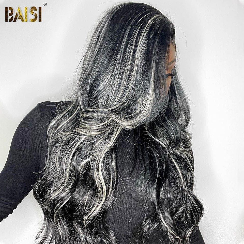 BAISI Collection Poivre et Sel 13X4 Frontal Perruque Body Wave En couleur #1Bmix613 En 100% Vrais Cheveux Humains