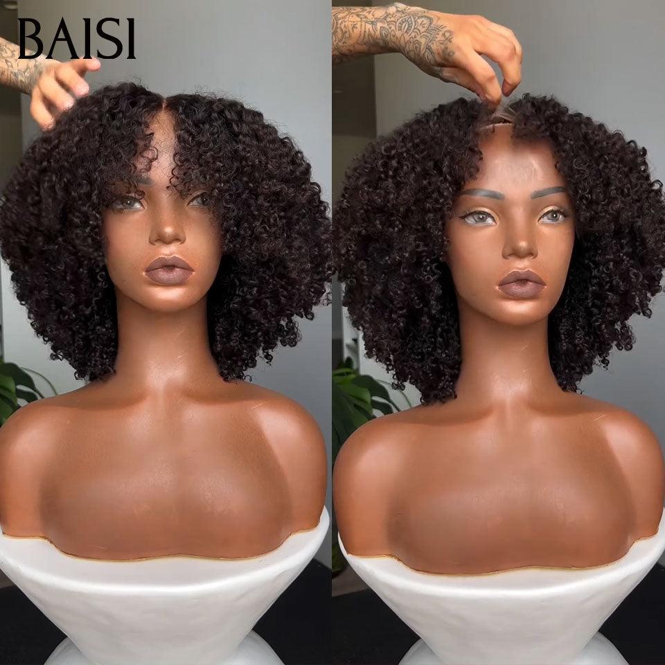 BAISI RAW HAIR 300% Volume grande lace Frontale 13X4 perruque Curly wave Densité super pleine Pré-plucked Pas Besoin de Colle en 100% Raw Hair Lace déjà couper Code: BS65