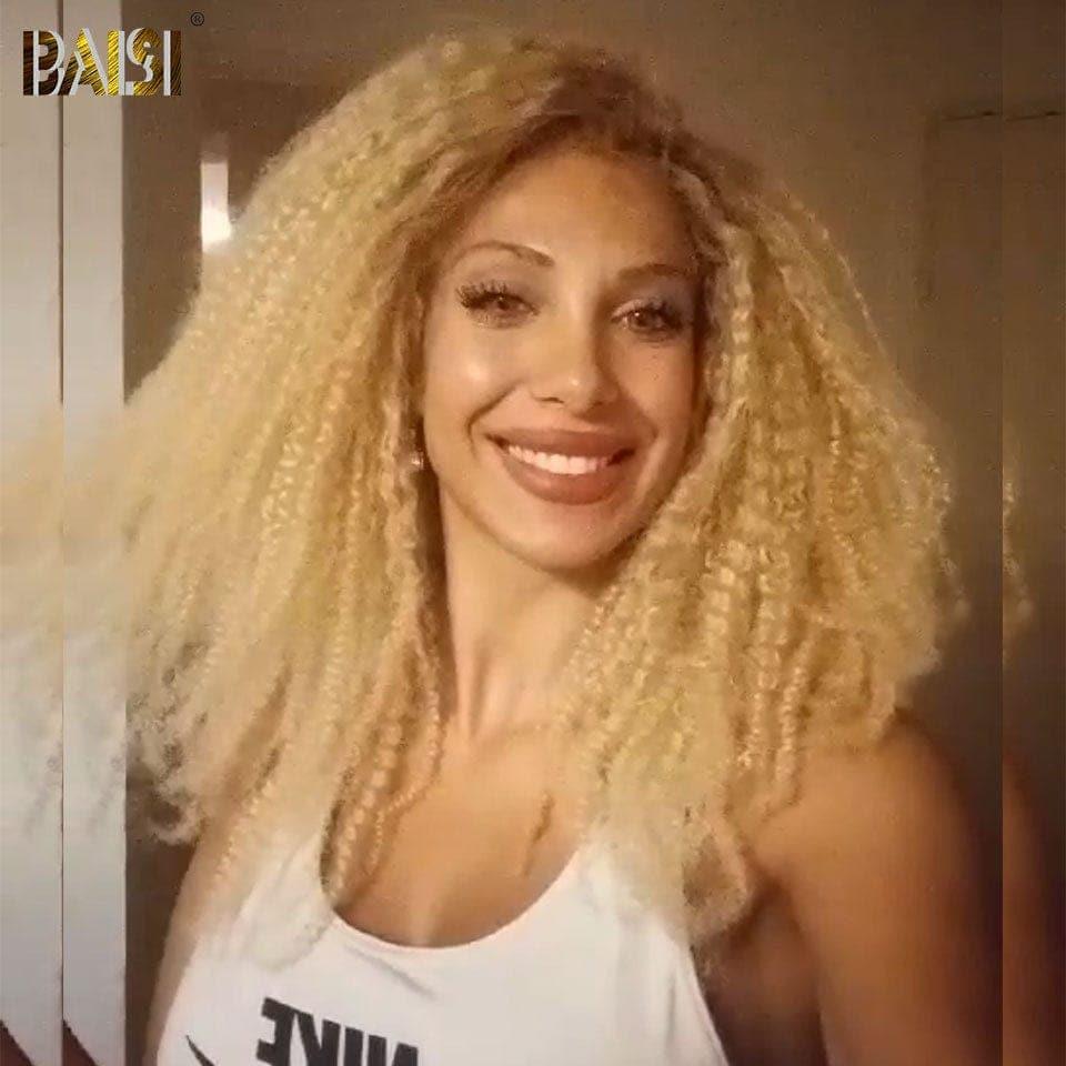 BAISI Perruque 18 pouce 13X4 frontale Curly en #4T613 Pré-plucked Pas Besoin de Colle volume spéciale 250%