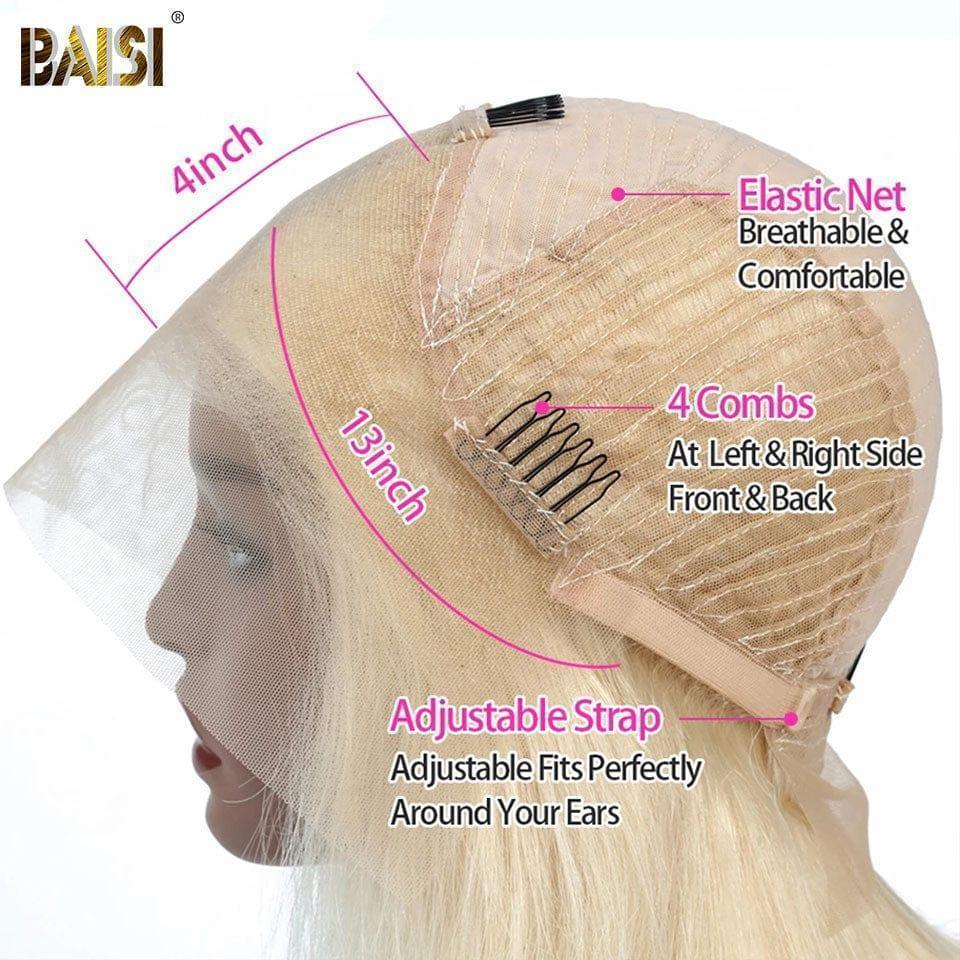 BAISI 13X4 Luxury Wigs High Quality Straight Blonde 613# A1 Made by double drawn virgin hair volume 250% Density more than 20 years of use
