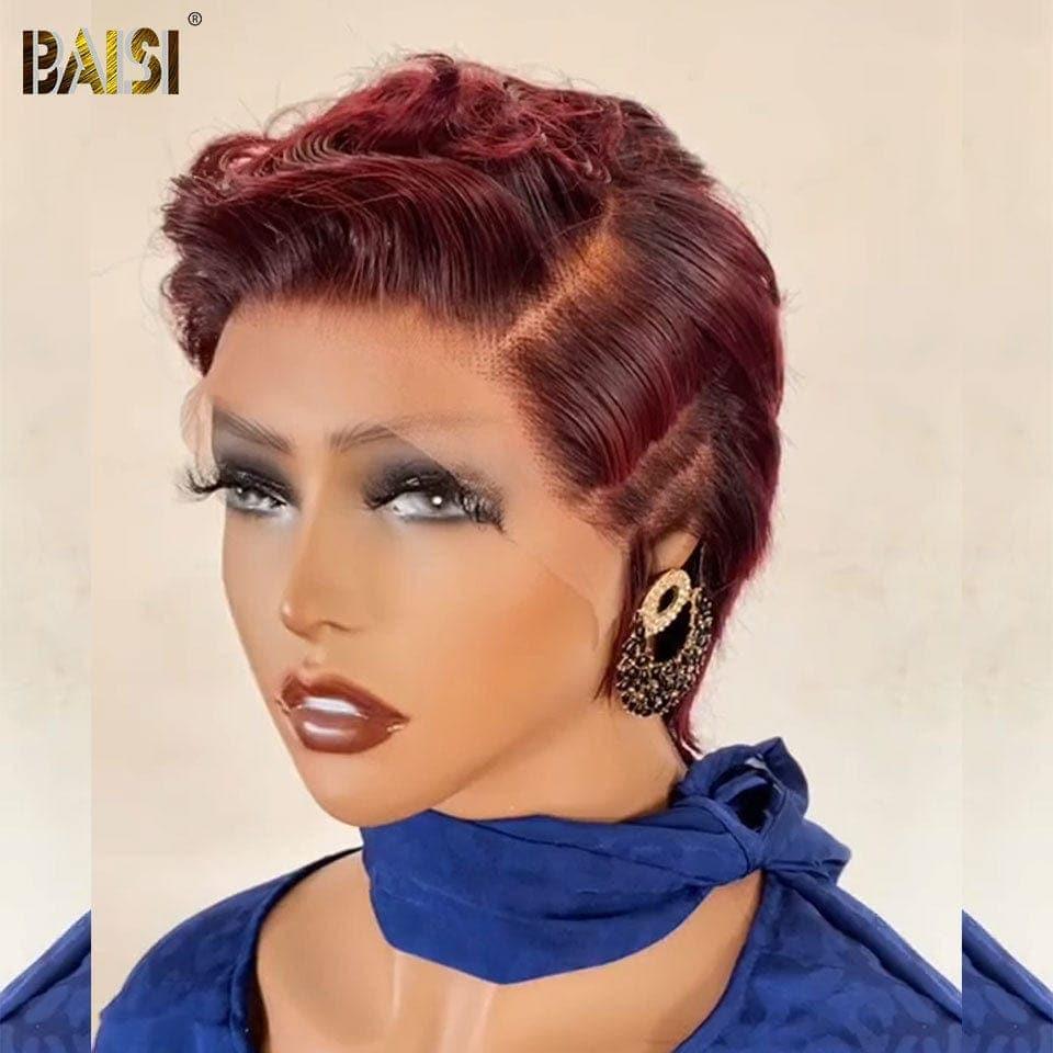 BAISI 13X4 Perruque pixie Vague En Couleur en 100% Cheveux Humains