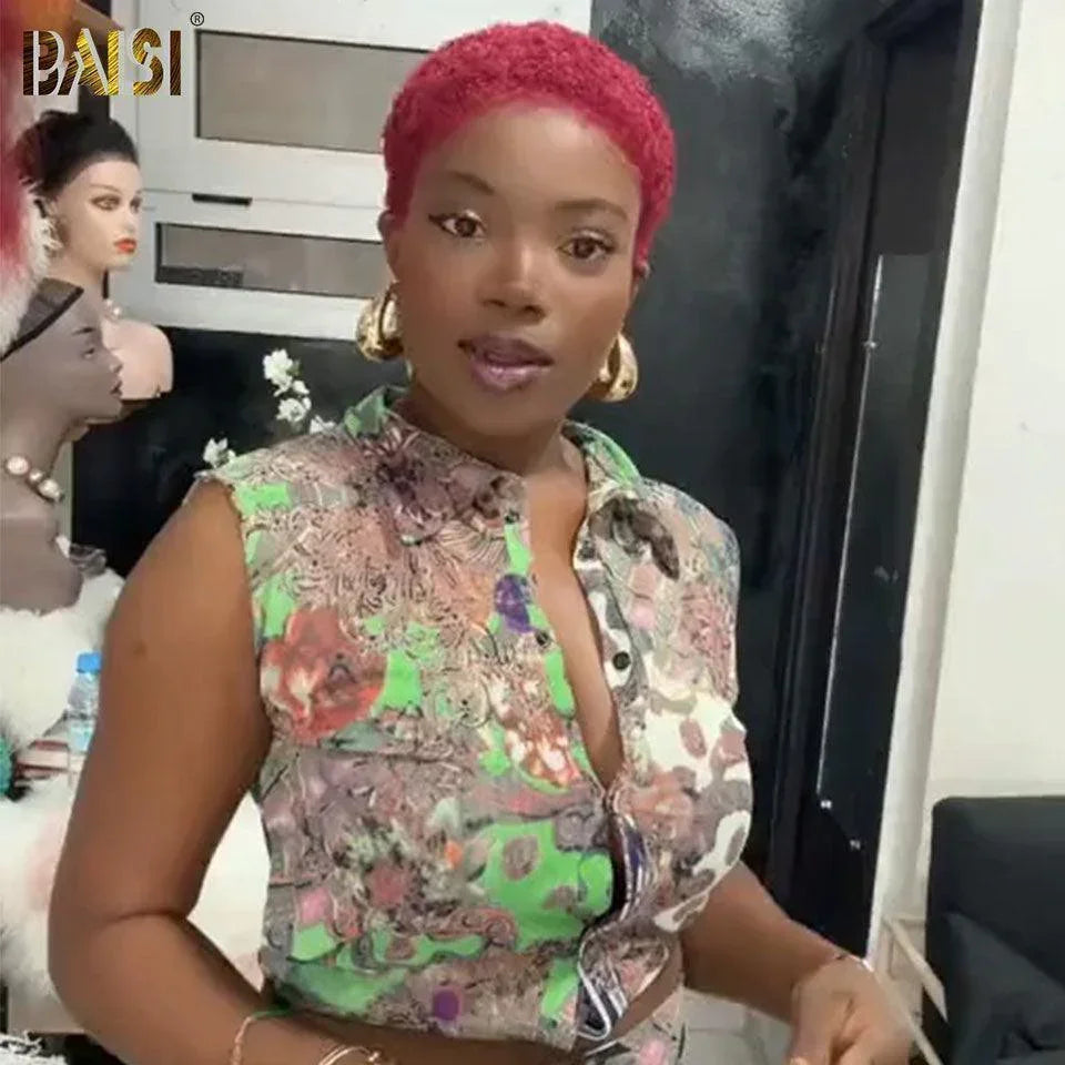 BAISI Pixie Cut Lace Frontal 13x4 Afro Curly 69€ ou sans solle 49€en 100% Vrais Cheveux Humains #905