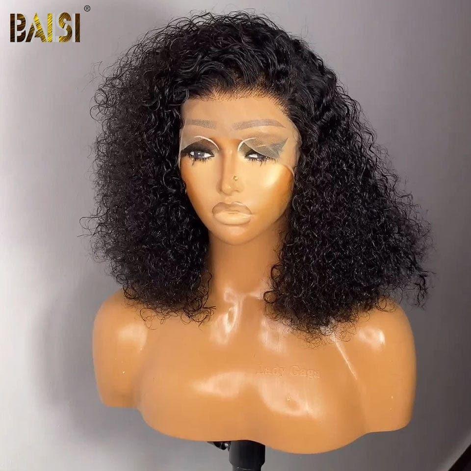 BAISI Bob Perruque lace frontal Bouclée Curly 100% Cheveux Humains 200% Densité