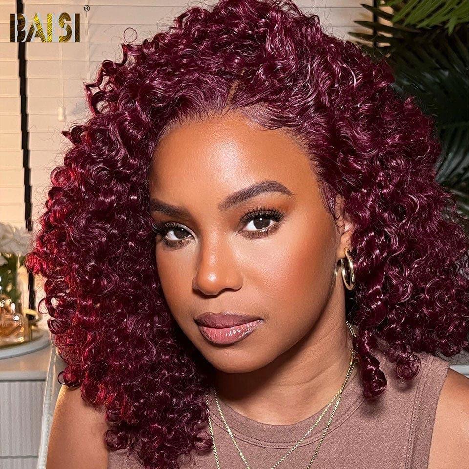 Peluca Bob de onda profunda BAISI 13X4 en Borgoña 99J pre-arrancada No se necesita pegamento en encaje de cabello 100% crudo ya cortado