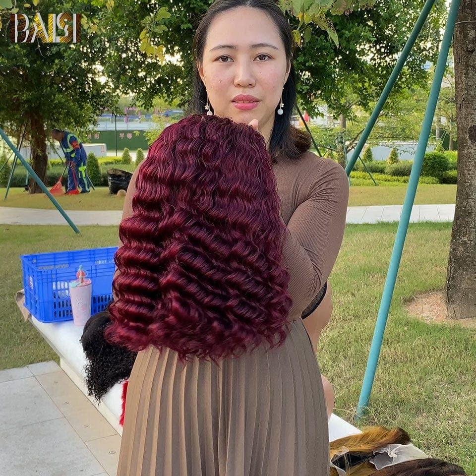 Peluca Bob de onda profunda BAISI 13X4 en Borgoña 99J pre-arrancada No se necesita pegamento en encaje de cabello 100% crudo ya cortado