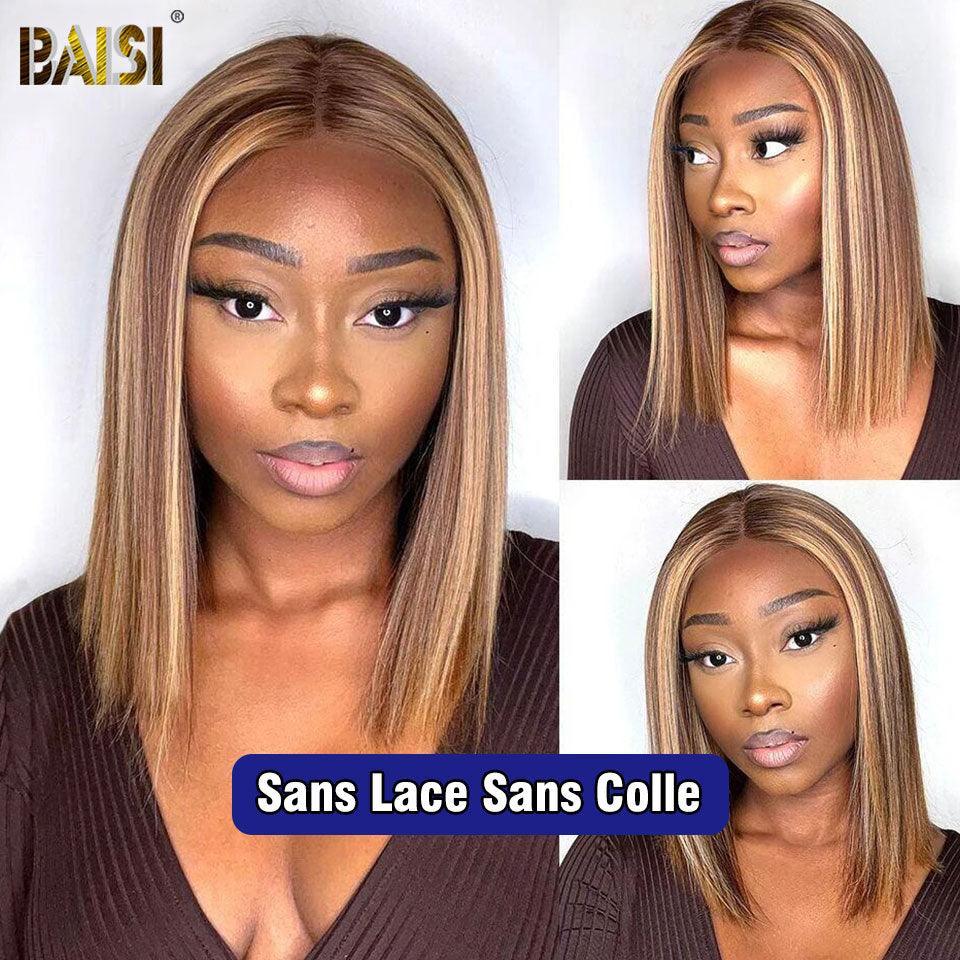 BAISI Achetez 2 perruques minimum au prix d'usine fournisseur Lace 13X4 Perruque Carré Lisse En couleur Mixte #4MIX#27 Pré-plucked Pas Besoin de Colle en 100% Raw Hair Lace déjà couper (Pas Besoins De Code)