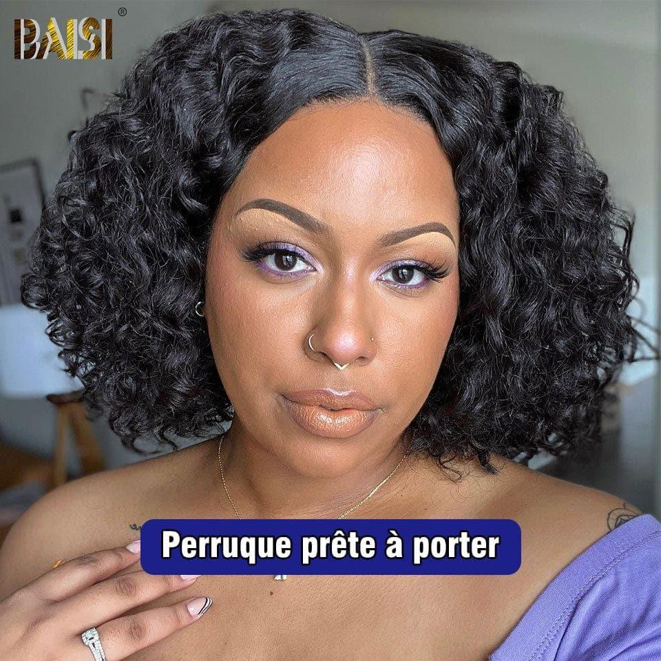 BAISI Achetez 2 perruques minimum au prix d'usine fournisseur en France TVA 0€ 48H arrivé 13x4 Frontal Bob Perruque Curly Sans Colle Lace déjà couper Facile à Porter 100% Cheveux Humains(Pas Besoins De Code)