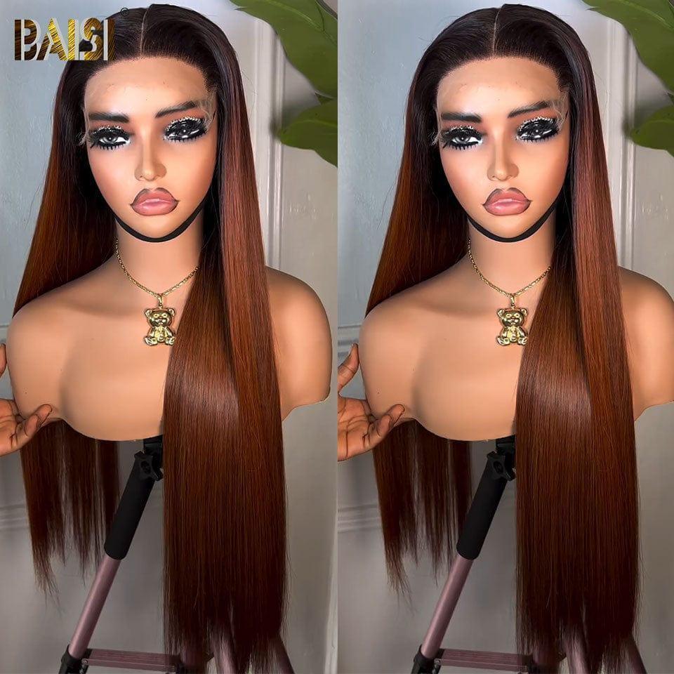 BAISI Parrucca Personalizzata Colore 1BT4# Liscia Di Alta Qualità, Spedizione Gratuita in 100% Capelli Umani