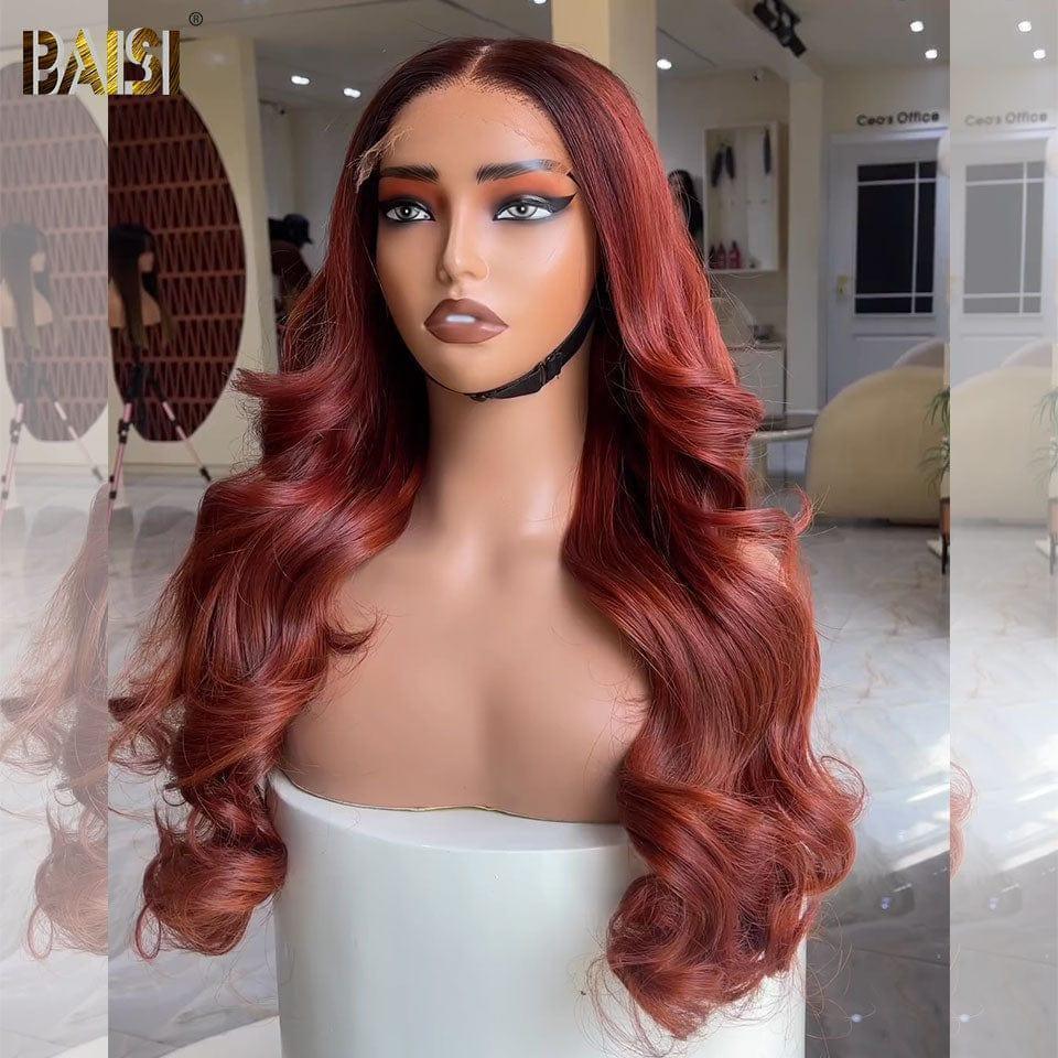 BAISI 13X4 Long Body Wave Wig in Brown Color #1BT33# Made of 100% Human Hair