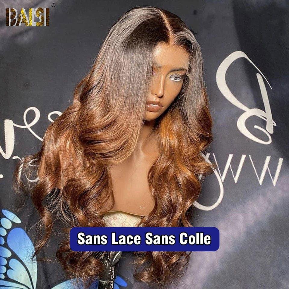 BAISI Achetez 2 perruques minimum au prix d'usine fournisseur 13X4 lace Perruque Bouclée Body Wave 1B#4 Noir Marron Sans Colle Lace déjà couper Facile à Porter En 100% Cheveux Humains (Pas Besoin de Code)