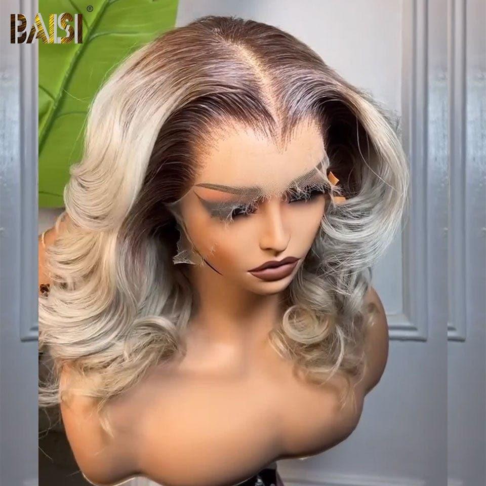 BAISI Collection Poivre et Sel 13x4 Frontal Perruque Body wave 16 pouces En Couleur marron4#/gris VIP100