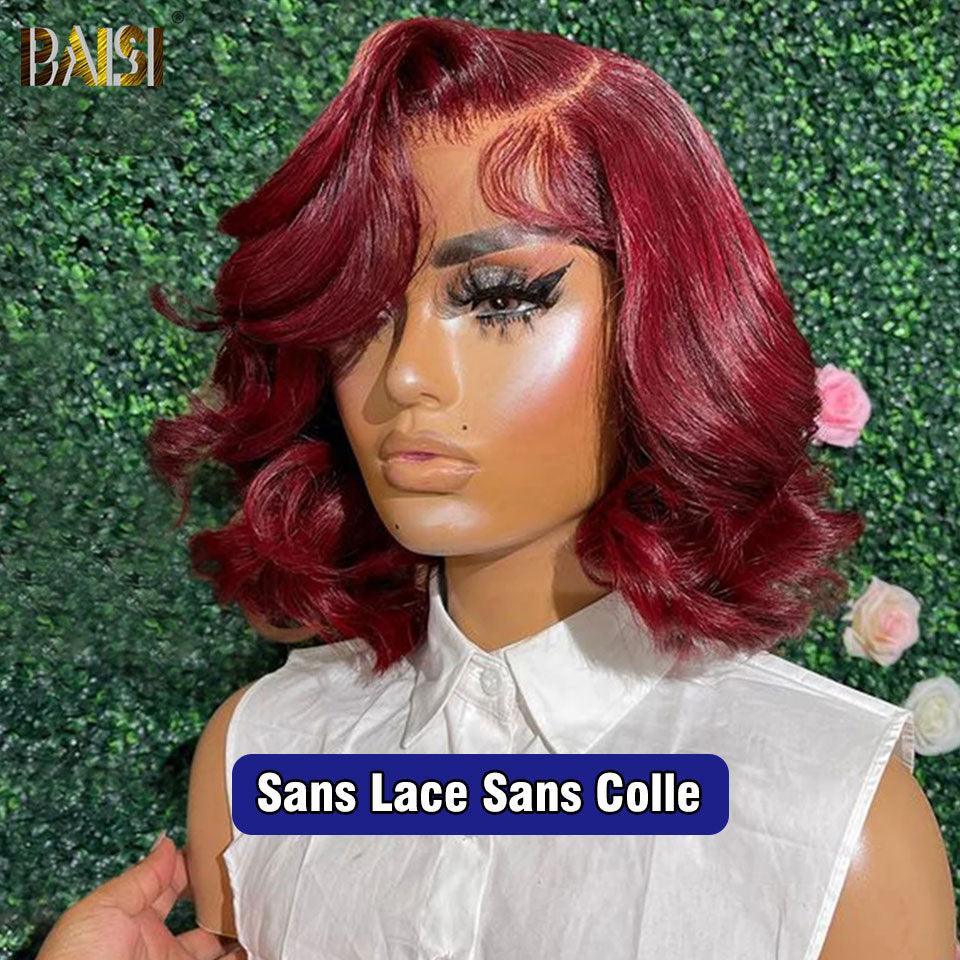 BAISI Achetez 2 perruques minimum au prix d'usine fournisseur 13X4 Perruque BOB Body Wave Tout Rouge Bordeaux 99J Pré-plucked Pas Besoin de Colle en 100% Raw Hair Lace déjà couper(Pas besoins de code)