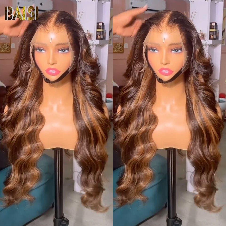 BAISI Achetez 2 perruques minimum au prix d'usine fournisseur 13x4 Frontal Lace Perruque Body Wave En Couleur Mixed #4MIX#27 Sans Colle Lace déjà couper Facile à Porter(Pas Besoin de Code)
