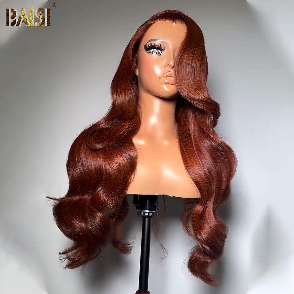 BAISI 13x4 Frontal-Körperwellen-Perücke in Orange, vorgezupft, kein Kleber erforderlich, aus 100 % Rohhaar, Spitze bereits geschnitten
