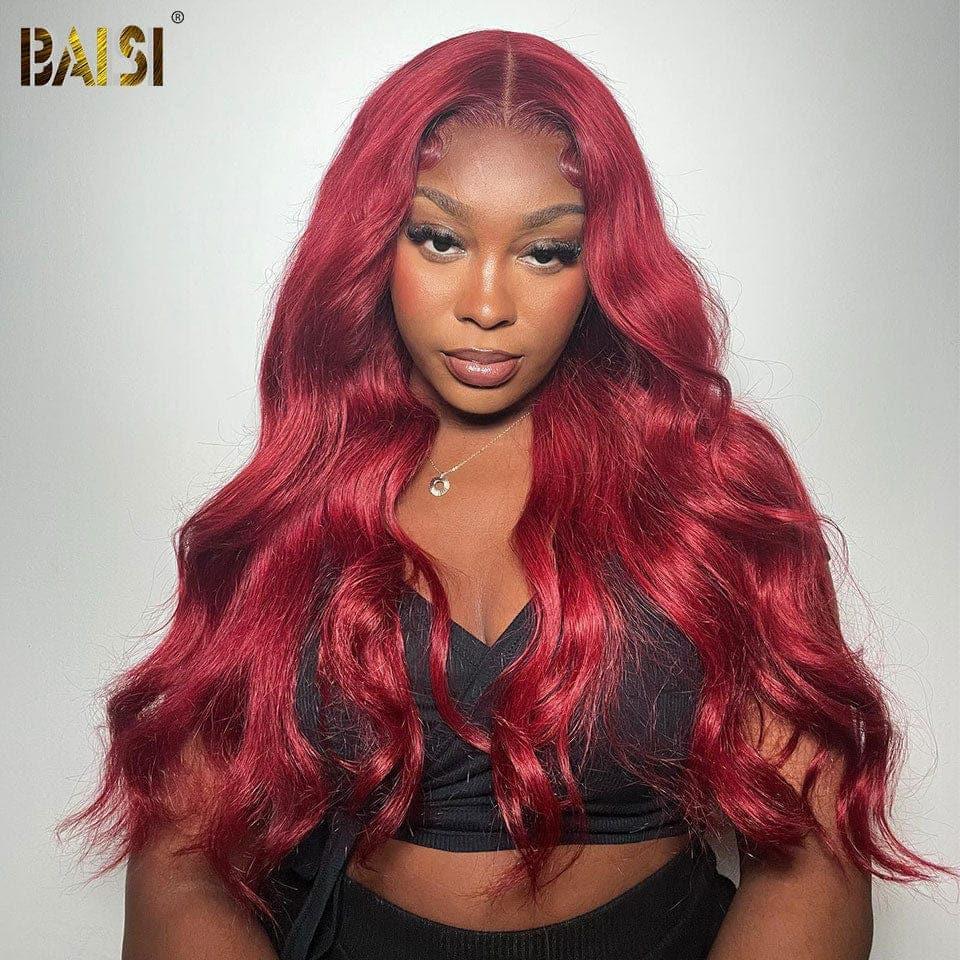 BAISI Achetez 2 perruques minimum au prix d'usine fournisseur 13x4 Lace Frontal Perruque Body Wave Rouge Sans Colle Lace déjà couper Facile à Porter en 100% Cheveux Humains (Pas Besoin de Code)