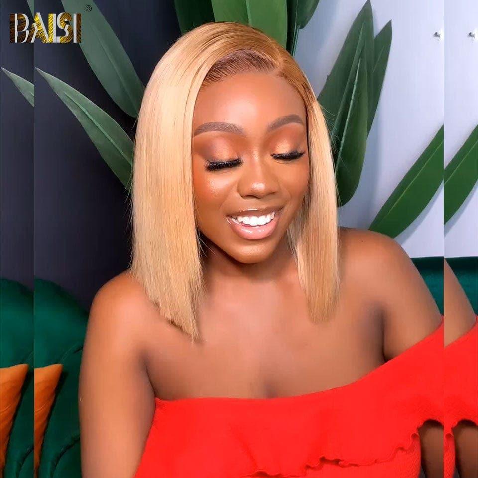 BAISI 13X4 Straight Bob Wig In Blonde #4#613 Pre-Plucked No Glue Needed in 100% Raw Hair Lace Already Cut