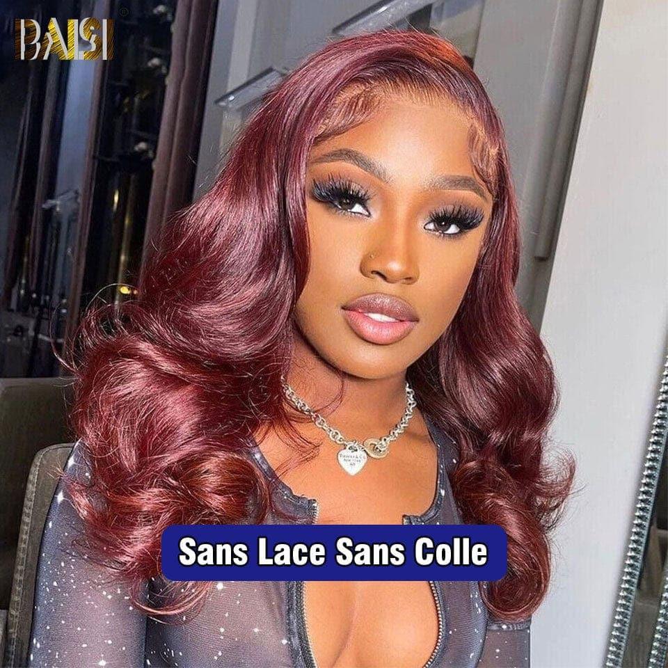 BAISI 13X4 Bob Body Wave Perücke in Burgunderrot #99J, vorgezupft, kein Kleber erforderlich, aus 100 % Rohhaar, Spitze bereits geschnitten