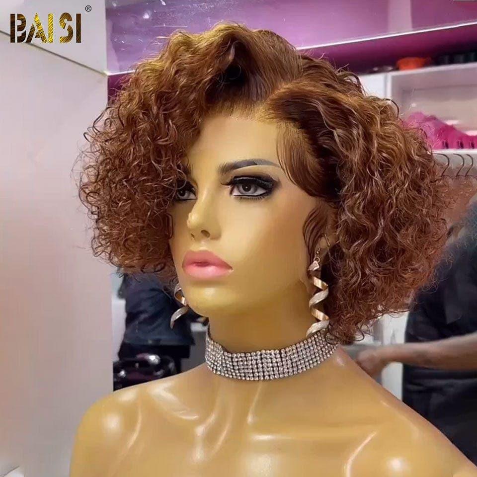 BAISI 13x4 Frontal Perruque Bob Curly en Marron #4 En 100% Vrais Cheveux Humais 8 Pouces 109€