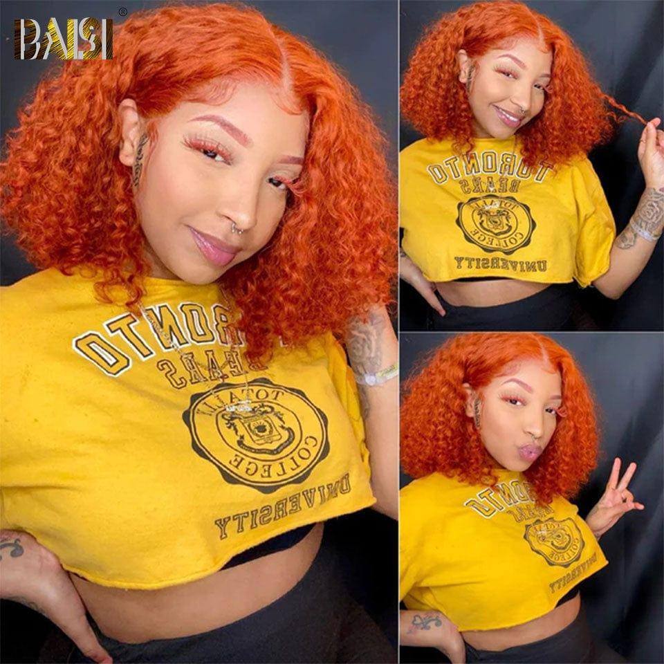 BAISI 13x4 Frontal Bob Curly Wig In Orange Bob Cut 100% Real Human Hair Mix 2 Perücken zum günstigen Preis (kein Code erforderlich)