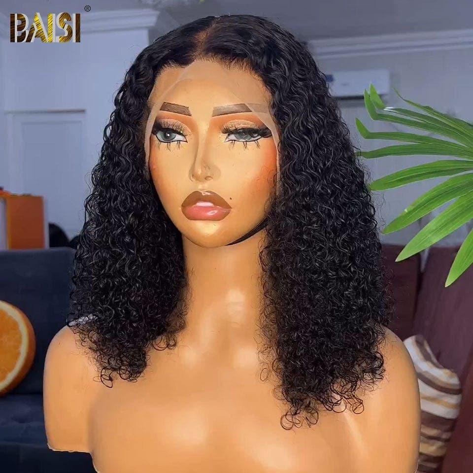 BAISI 13x4 Front Lace BOB Wig Black Curly With 100% Natural Hair Lace Frontal