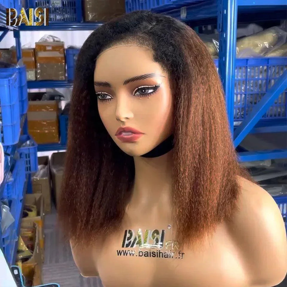 BAISI 4x4 Bob Wig Kinky Straight Brown 1BT4 # em alta qualidade com cabelo natural de bebê pré-arrancado sem necessidade de cola em cabelo 100% cru Renda já cortada linha fina 4C