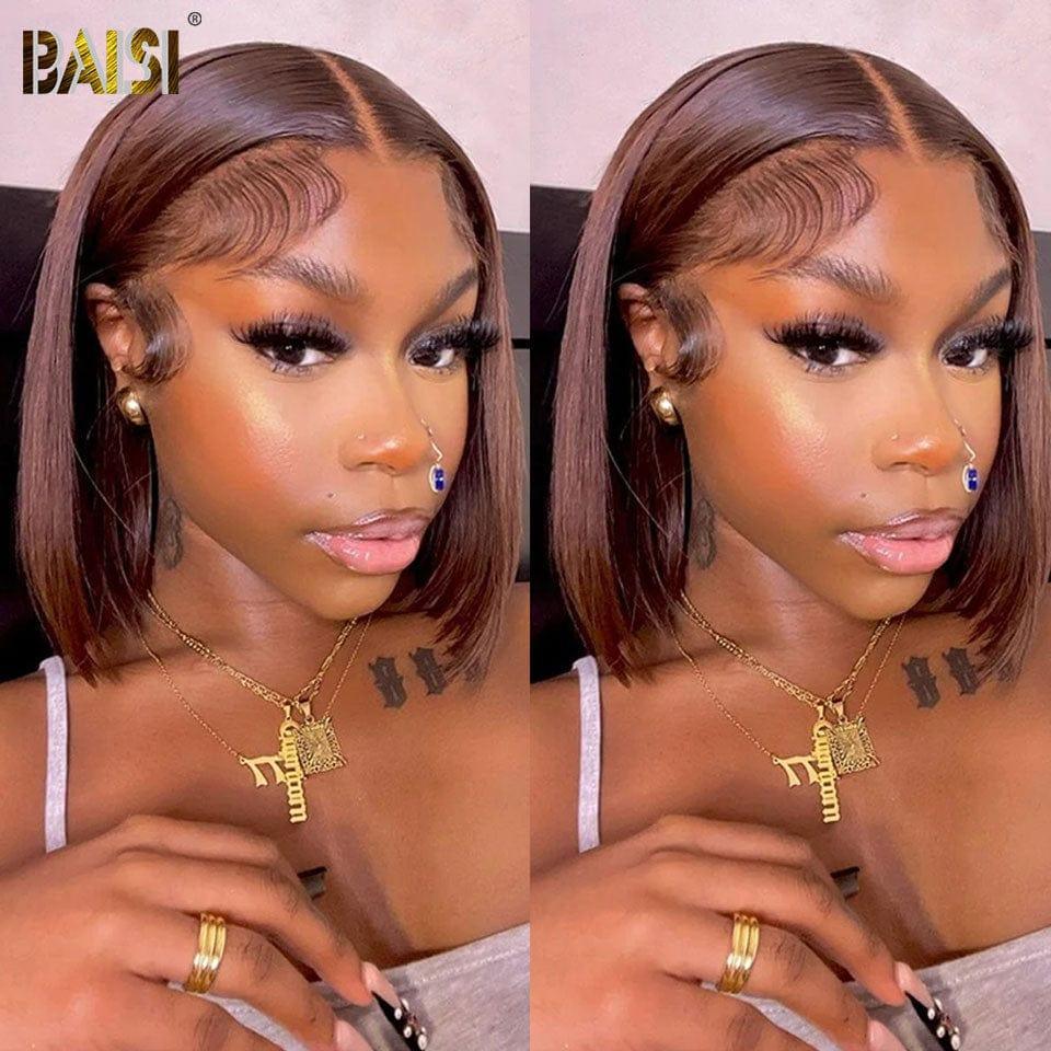 BAISI Acquista almeno 2 parrucche al prezzo di fabbrica fornitore 13X4 Parrucca Bob Liscia marrone #4Pre-pettinata Non serve colla in 100% Capelli Vergini Lace già tagliata (Non serve codice)