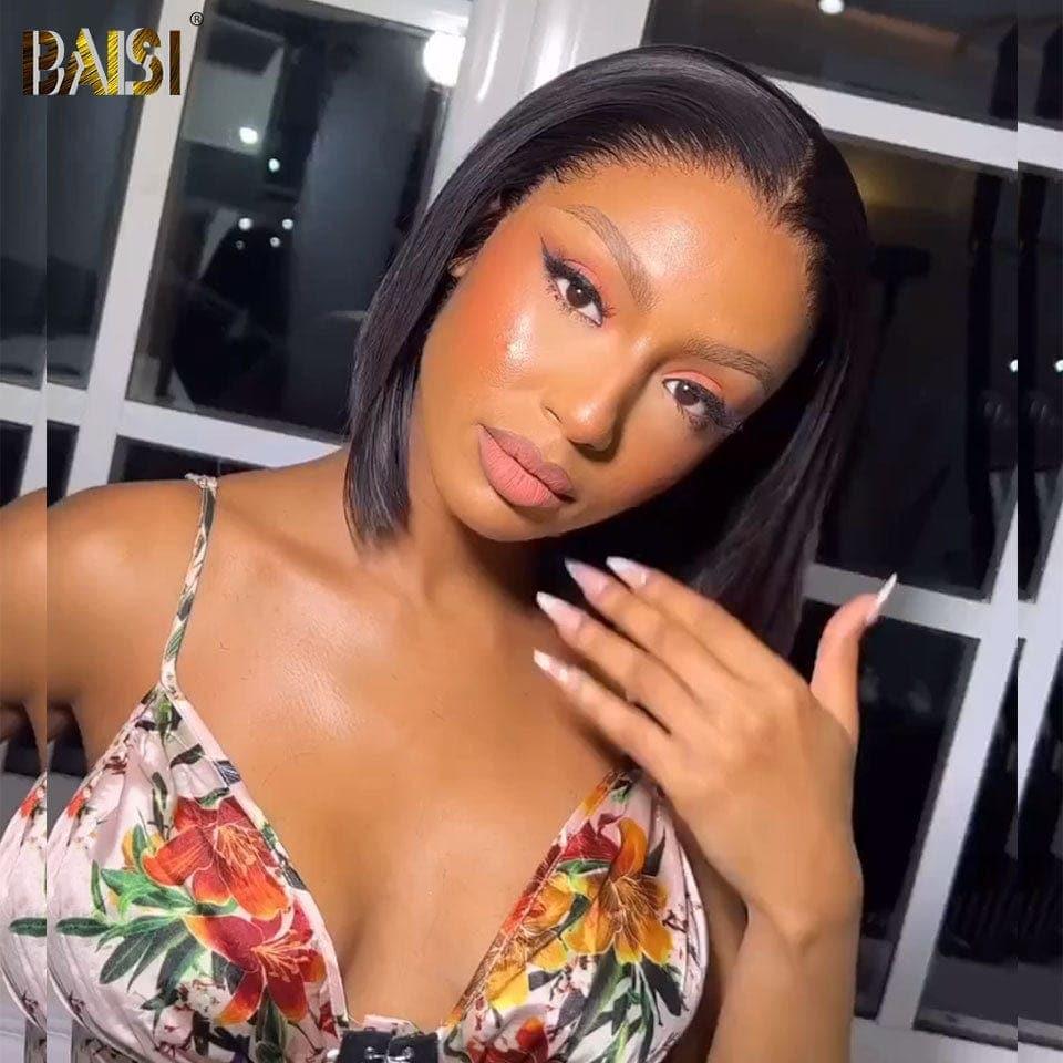 BAISI 13x4 Straight Bob Wig em Black Glueless Lace Front Cut Fácil de Usar 100% Cabelo Humano