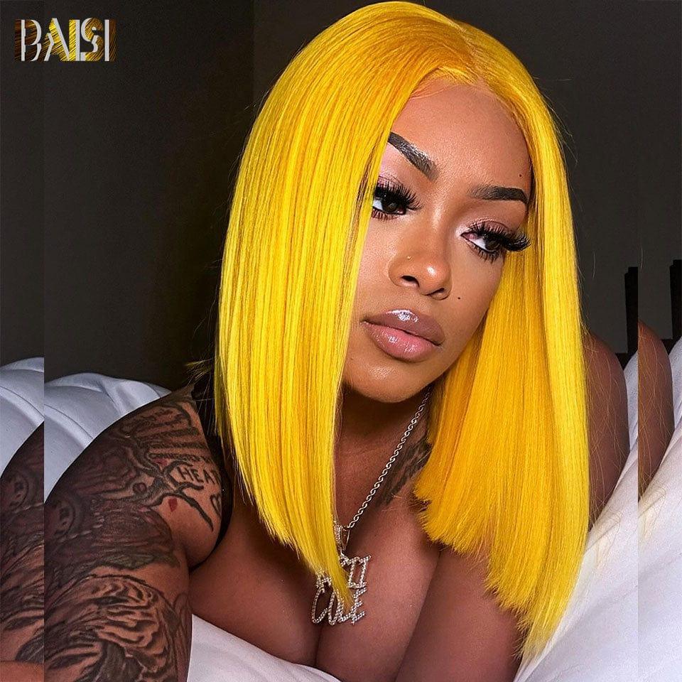 BAISI Achetez 2 perruques minimum au prix d'usine fournisseur 13x4 Perruque Bob Lisse En Jaune Coupe Carrée En 100% Vrais Cheveux Humains Pré-plucked Pas Besoin de Colle en 100% Raw Hair Lace déjà couper(Pas Besoin De Code)