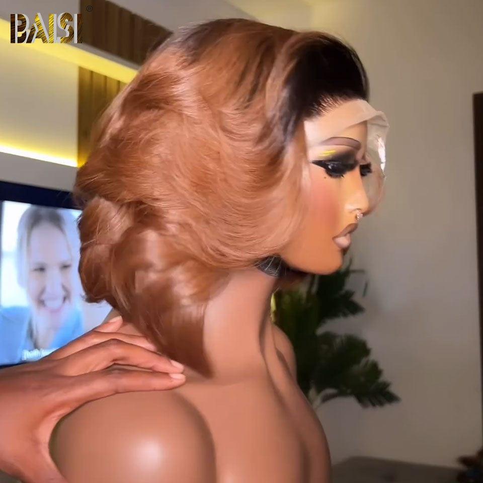 BAISI Achetez 2 perruques minimum au prix d'usine fournisseur Perruque 13X4 Carrée Lisse En Couleur Noir Miel 1B#30 Pré-plucked Pas Besoin de Colle en 100% Raw Hair Lace déjà couper (Pas Besoin de Code)