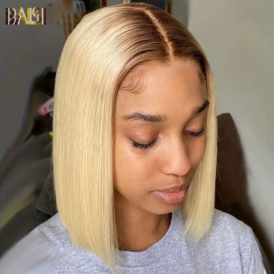 BAISI Achetez 2 perruques minimum au prix d'usine fournisseur 13X4 Perruque Carrée lisse Noir Blonde 1B#613 Pré-plucked Pas Besoin de Colle en 100% Raw Hair Lace déjà couper(Pas Besoin de Code)