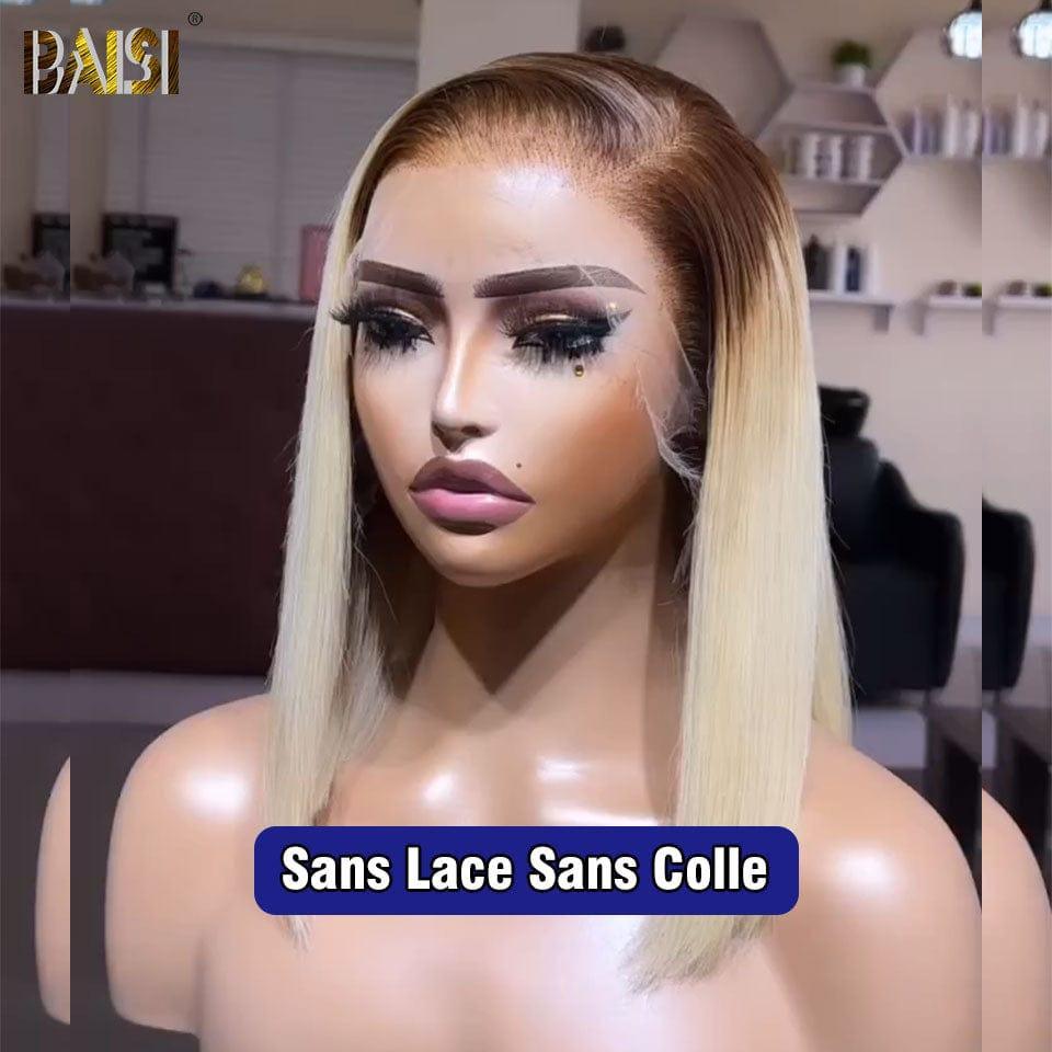 BAISI Achetez 2 perruques minimum au prix d'usine fournisseur pixie sans Colle blonde ou 13X4 perruque bob lisse en couleur #4#613 Pré-plucked Pas Besoin de Colle en 100% Raw Hair Lace déjà couper