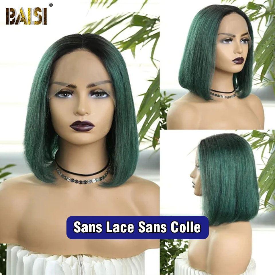 BAISI Achetez 2 perruques minimum au prix d'usine fournisseur 13x4 Perruque Bob Lisse En Noir Vert Emeraude Coupe Carrée Pré-plucked Pas Besoin de Colle en 100% Raw Hair Lace déjà couper (Pas Besoins De Code)