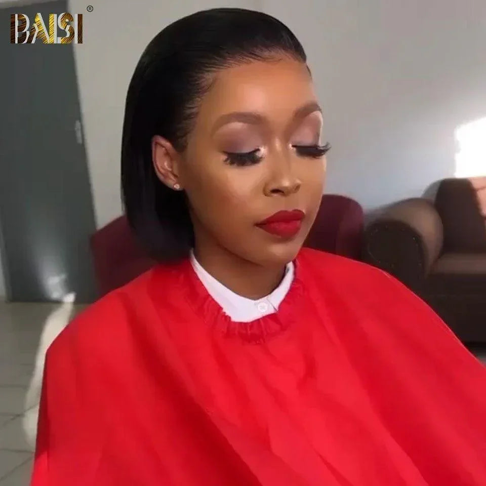 Parrucca frontale in pizzo BAISI 13x4 BOB nera dritta con frontale in pizzo in capelli umani al 100%