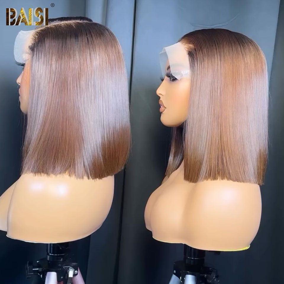 BAISI 13X4 Lace Frontal Bob Wig Square Cut color 100% Human Hair