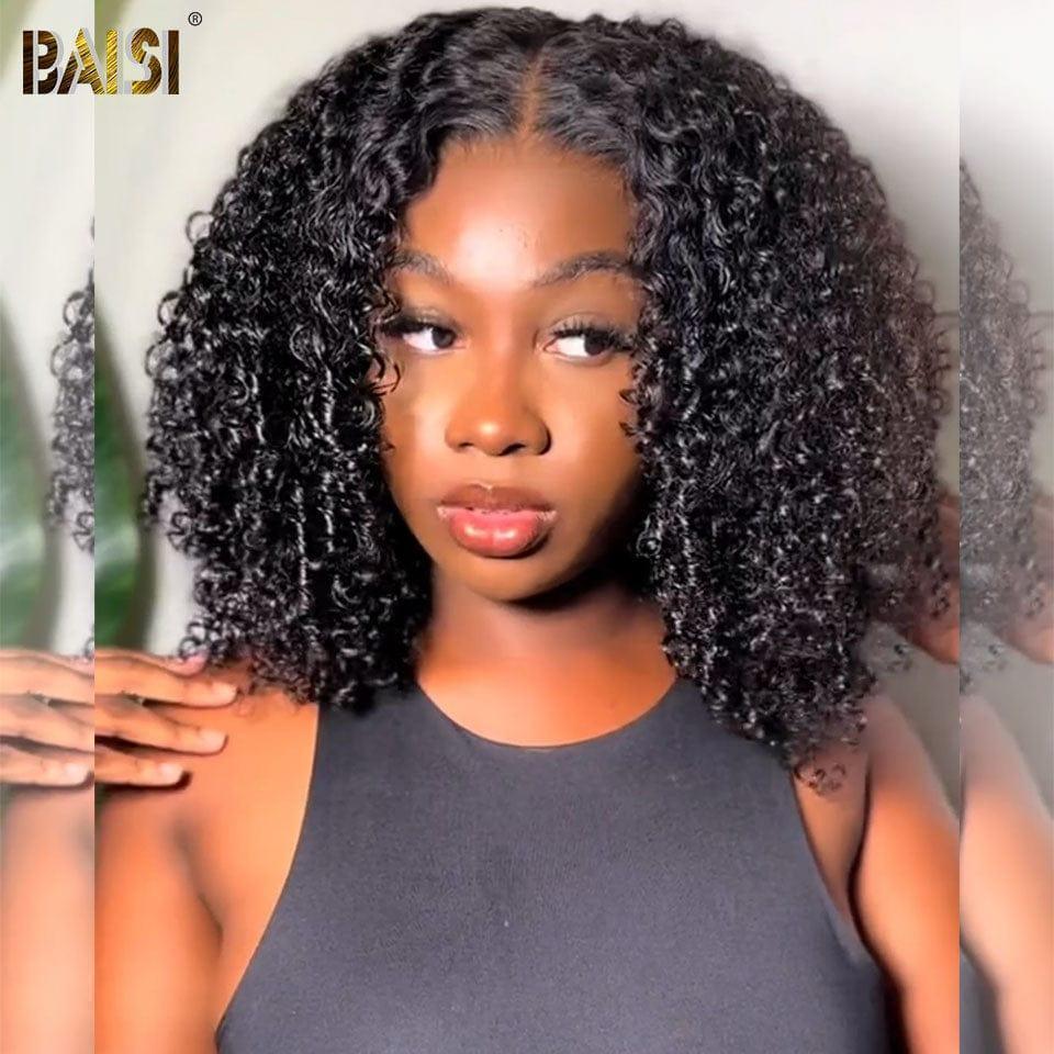 BAISI 13X4 Perruque Afro Curl en couleur Noir #1B Pré-plucked Pas Besoin de Colle en 100% Raw Hair Lace déjà couper