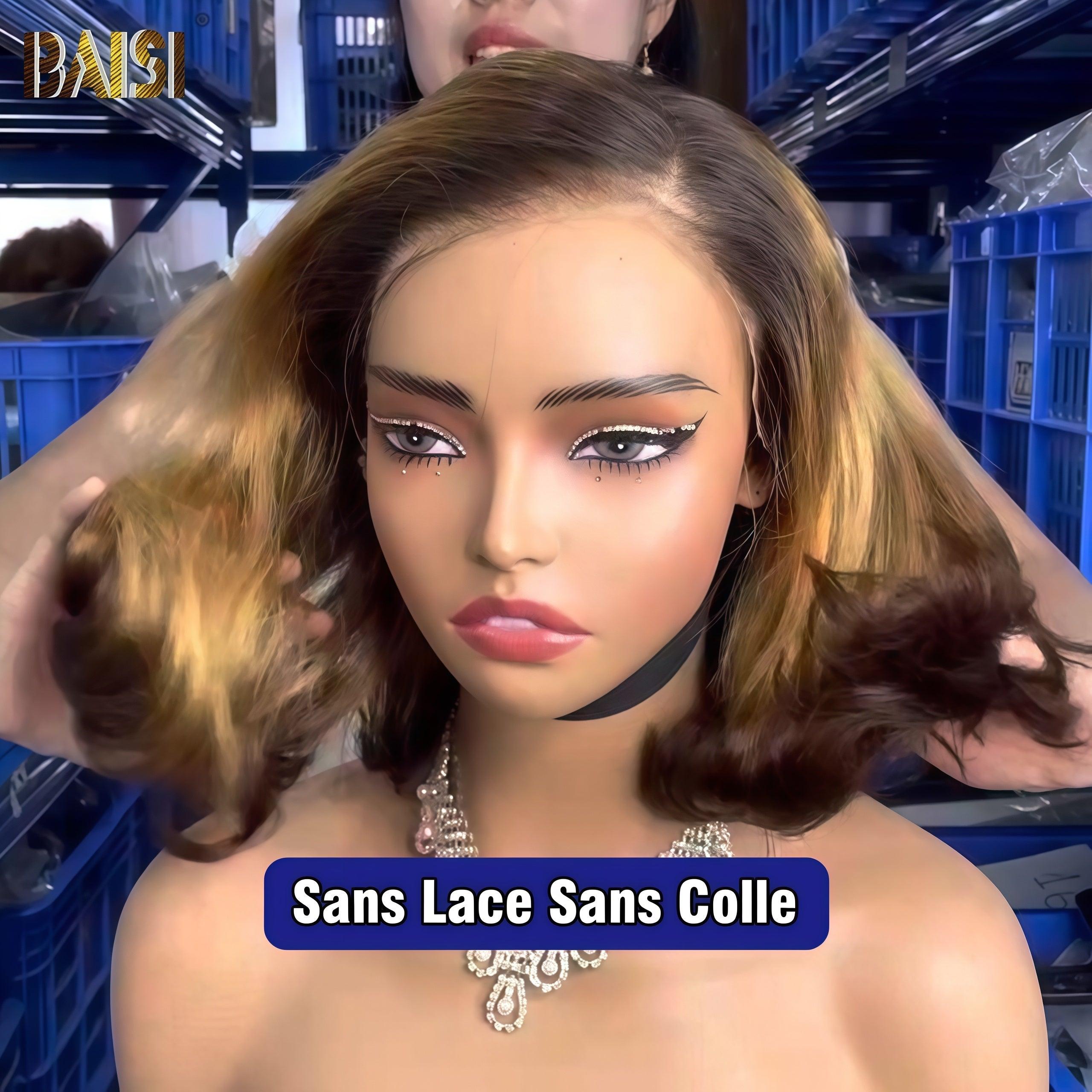 BAISI Perruque Lisse bob Coupe personnalisée en Marron 4T30#T4# 10 pouces Pré-plucked Pas Besoin de Colle en 100% Raw Hair Lace déjà couper 300% densité plus de 20 ans d' utilisations