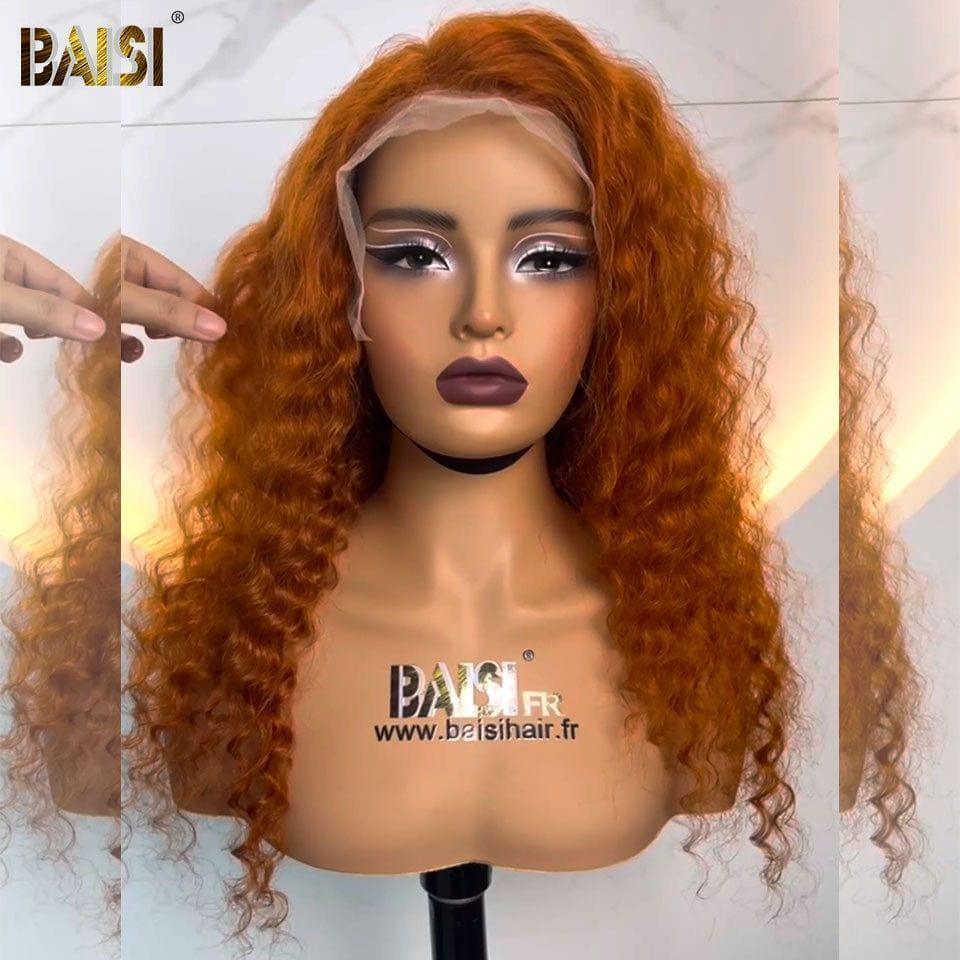 BAISI 13X4 lace Frontal Perruque Curly Gingembre Orange ou 13X4 Lisse en Couleur Marron 20 Pouces 100% Cheveux Humains