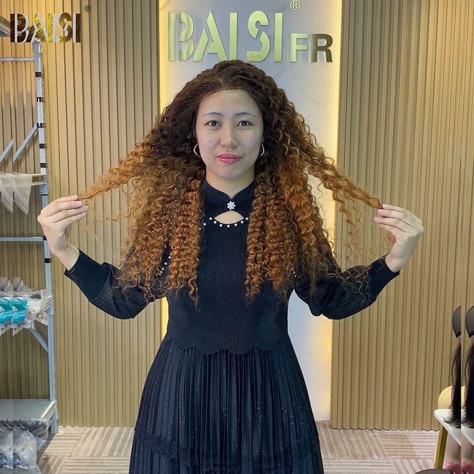 BAISI 13x4 Lace Frontal Curly Wig in color #4#30#4 in 100% Human Hair