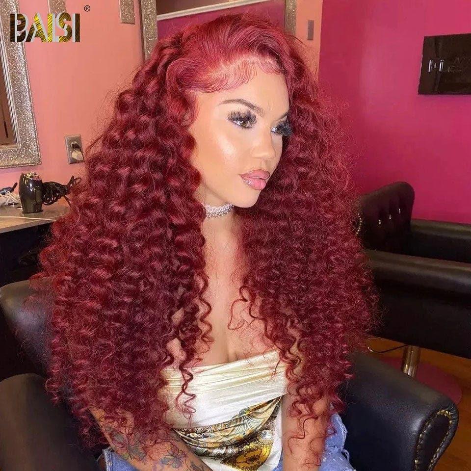 BAISI Kaufen Sie 5 Stück FACTORY PRICE 13x4 Lace Frontal Wig Deep Wave Burgunderrot 100% Echthaar (kein Code erforderlich)