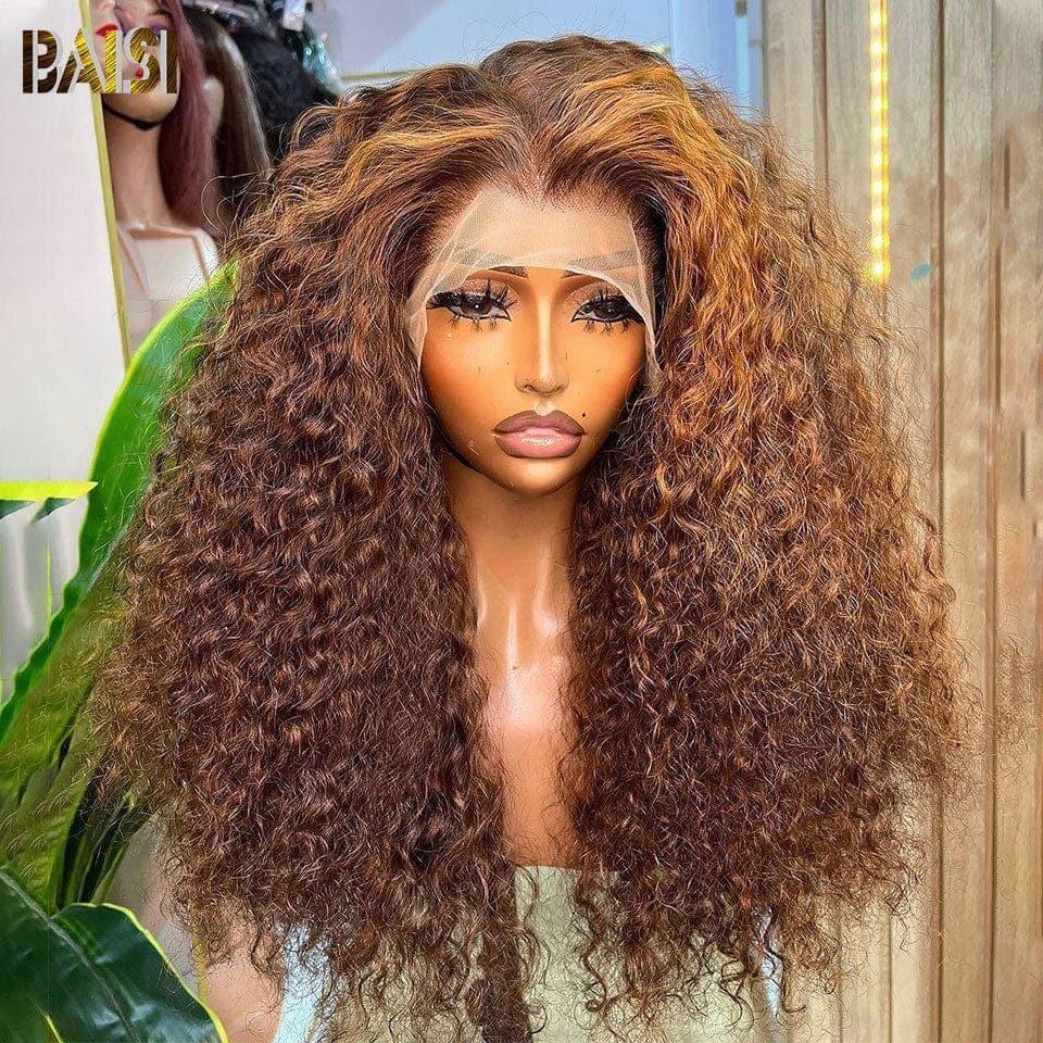 BAISI Achetez 2 perruques minimum au prix d'usine fournisseur en France TVA 0€ 48H arrivé 13x4 Lace Frontal Perruque Deep Wave Miel #4MIX#27 En 100% Cheveux Humains (Pas Besoin de Code)