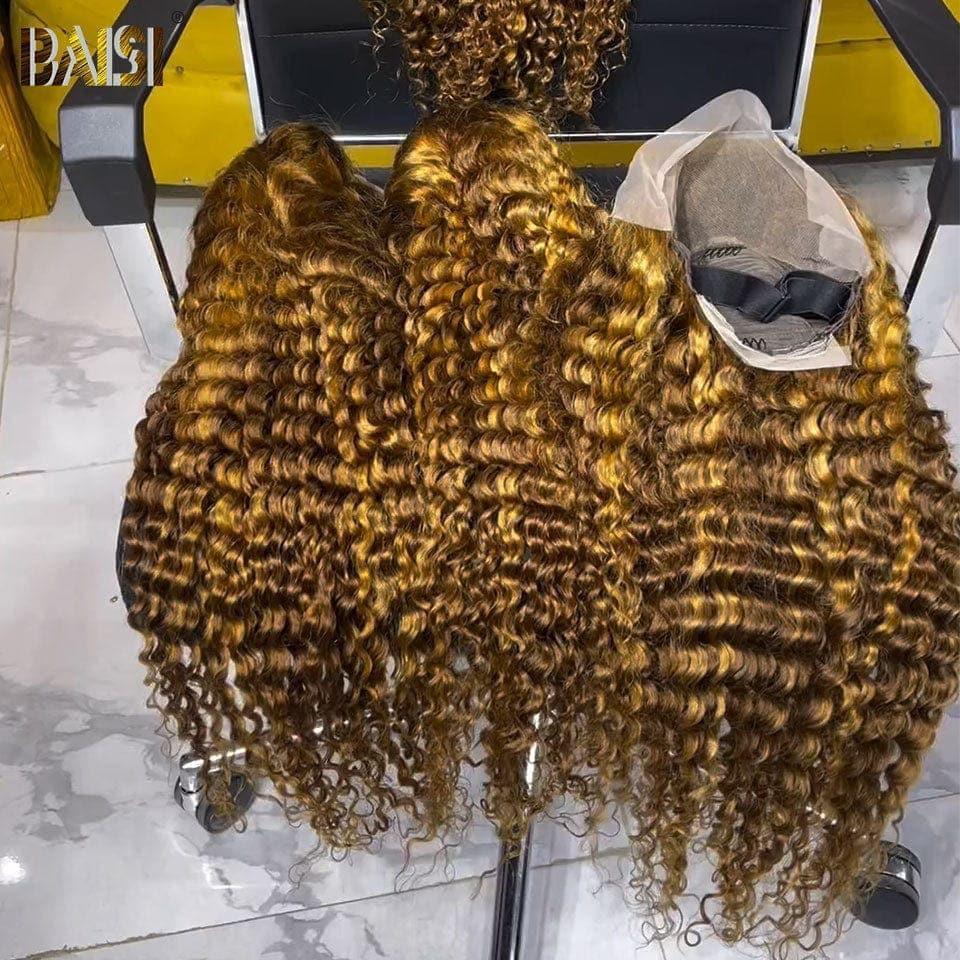 BAISI 13x4 Lace Frontal Wig Deep Wave Honey #4MIX#27 in 100% Human Hair