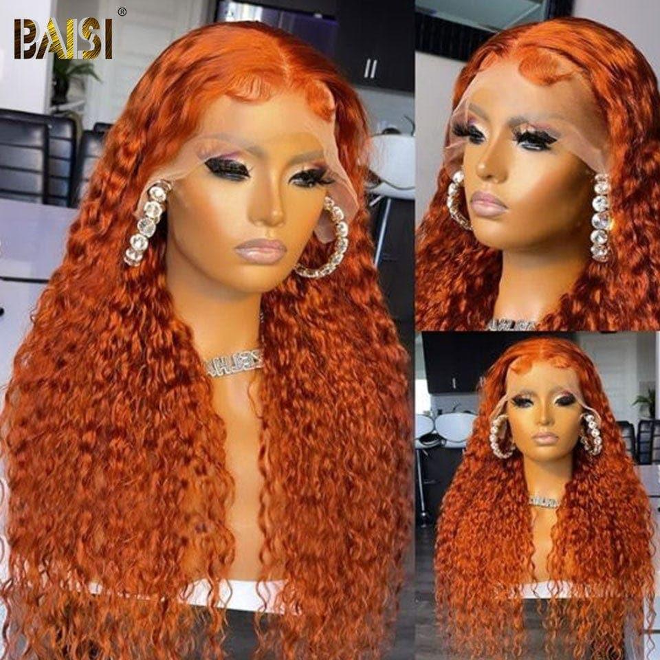 Peluca naranja de onda profunda Frontal de encaje BAISI 13x4 en cabello 100% humano